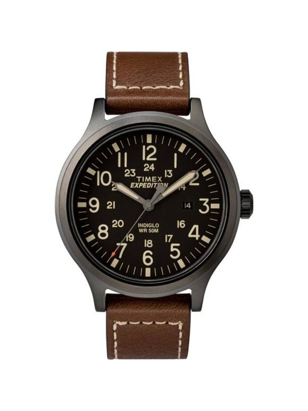 Mens Analog Watch Leather Strap Luminous Hands Indiglo 24 Hour Water Resistant